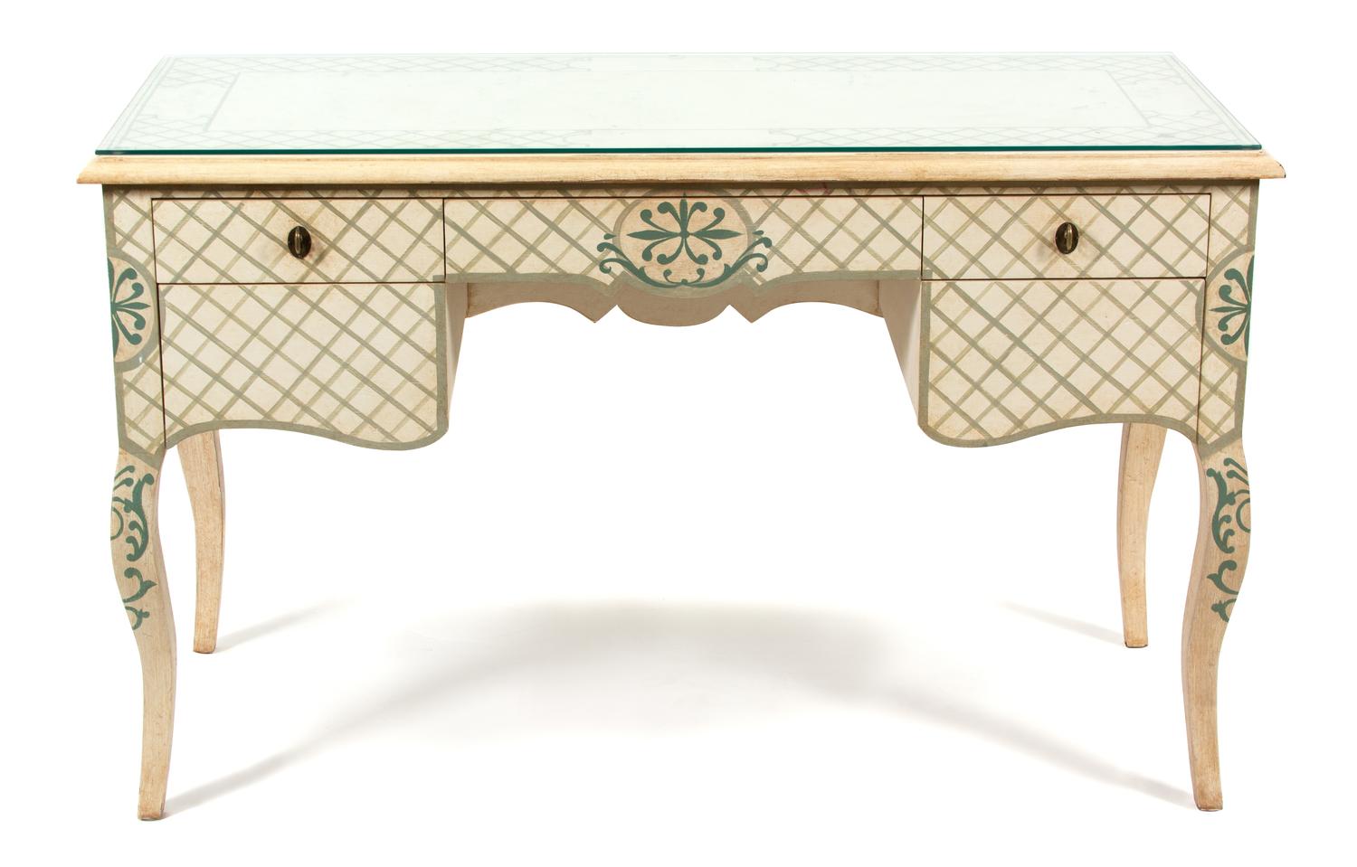 A Louis XV Style Painted Writing Desk Height 31 x width 50 x depth 22 inches. — 20TH CENTURY