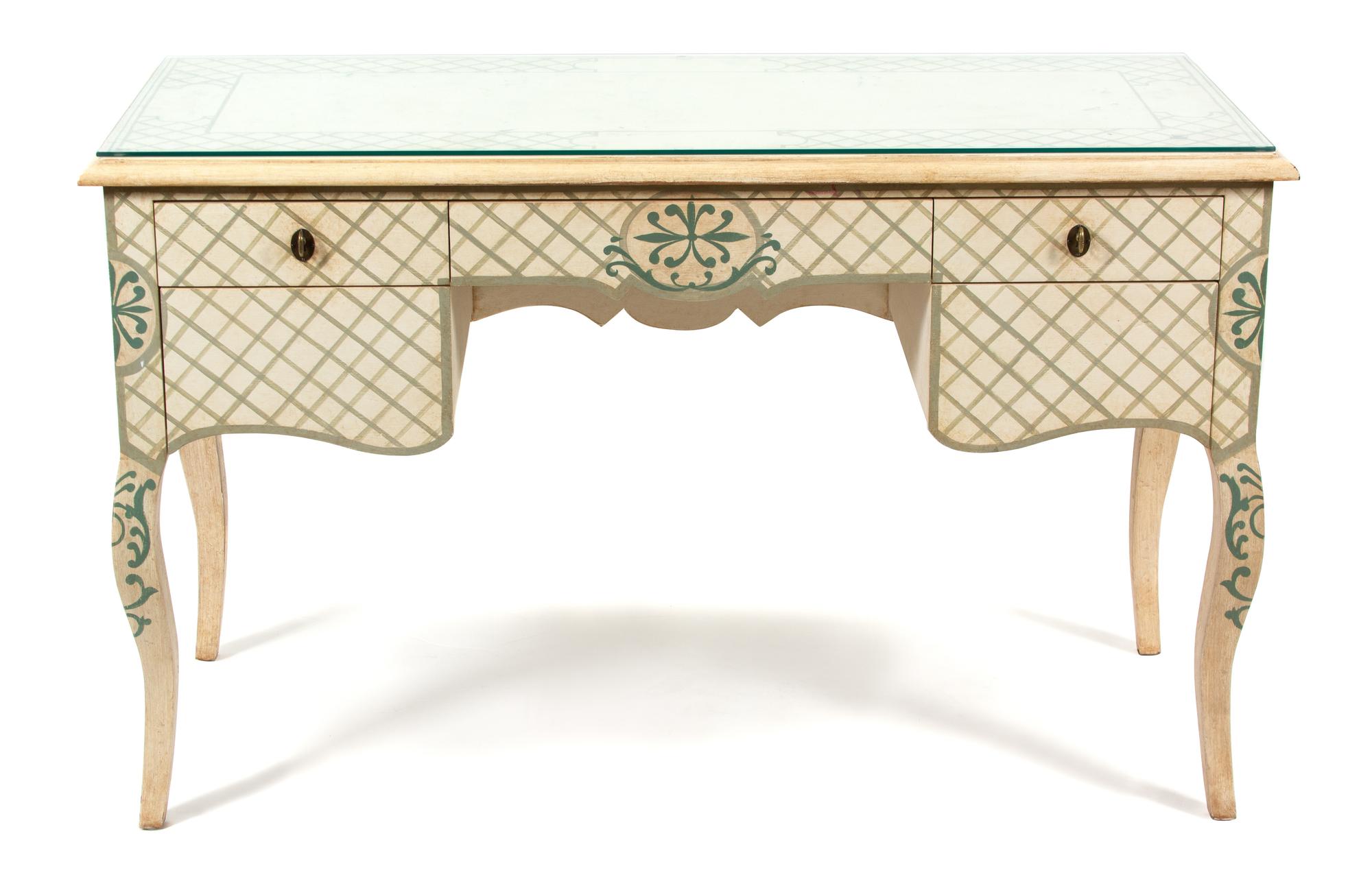 A Louis XV Style Painted Writing Desk Height 31 x width 50 x depth 22 inches. — 20TH CENTURY