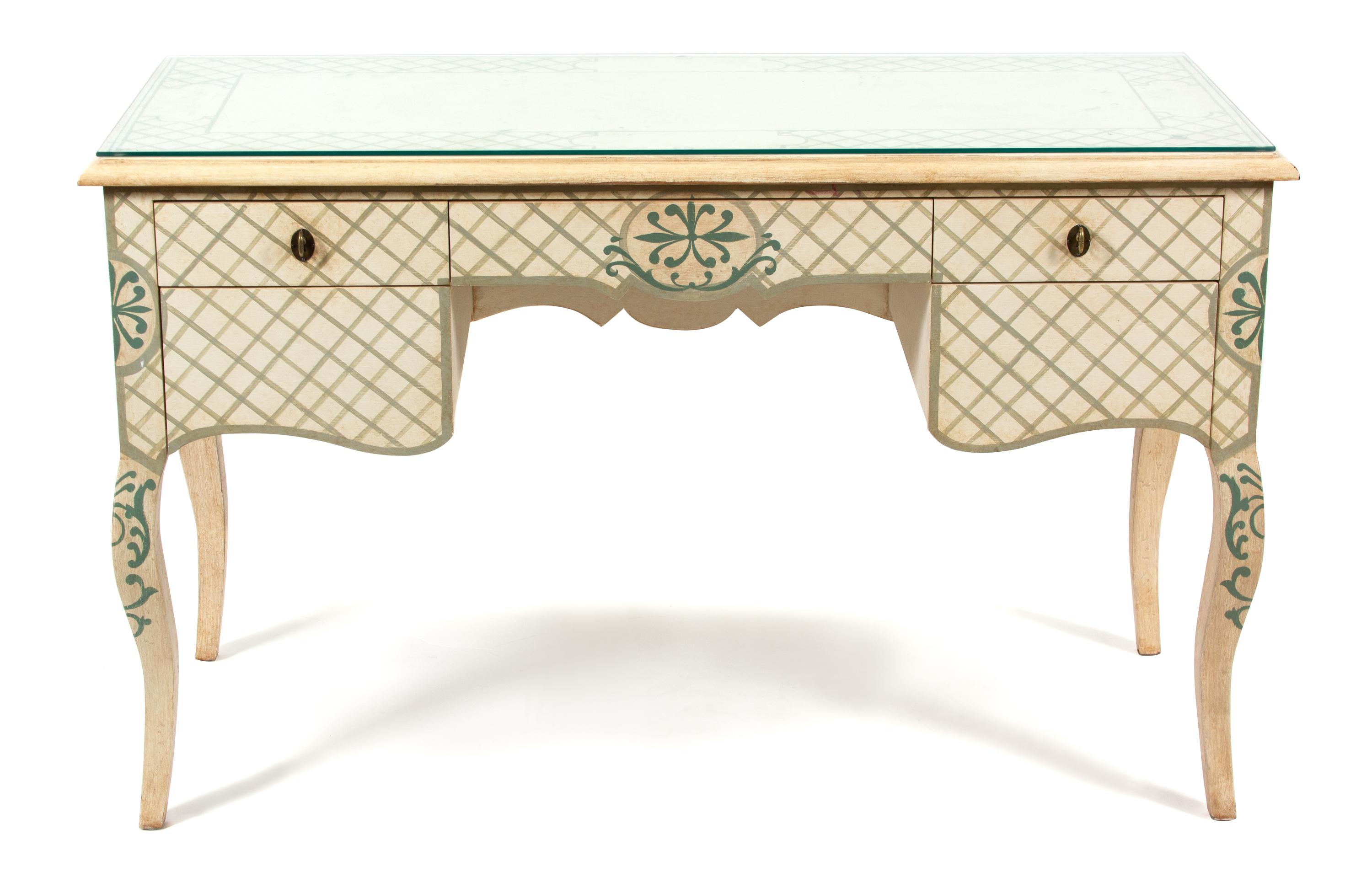 A Louis XV Style Painted Writing Desk Height 31 x width 50 x depth 22 inches. — 20TH CENTURY