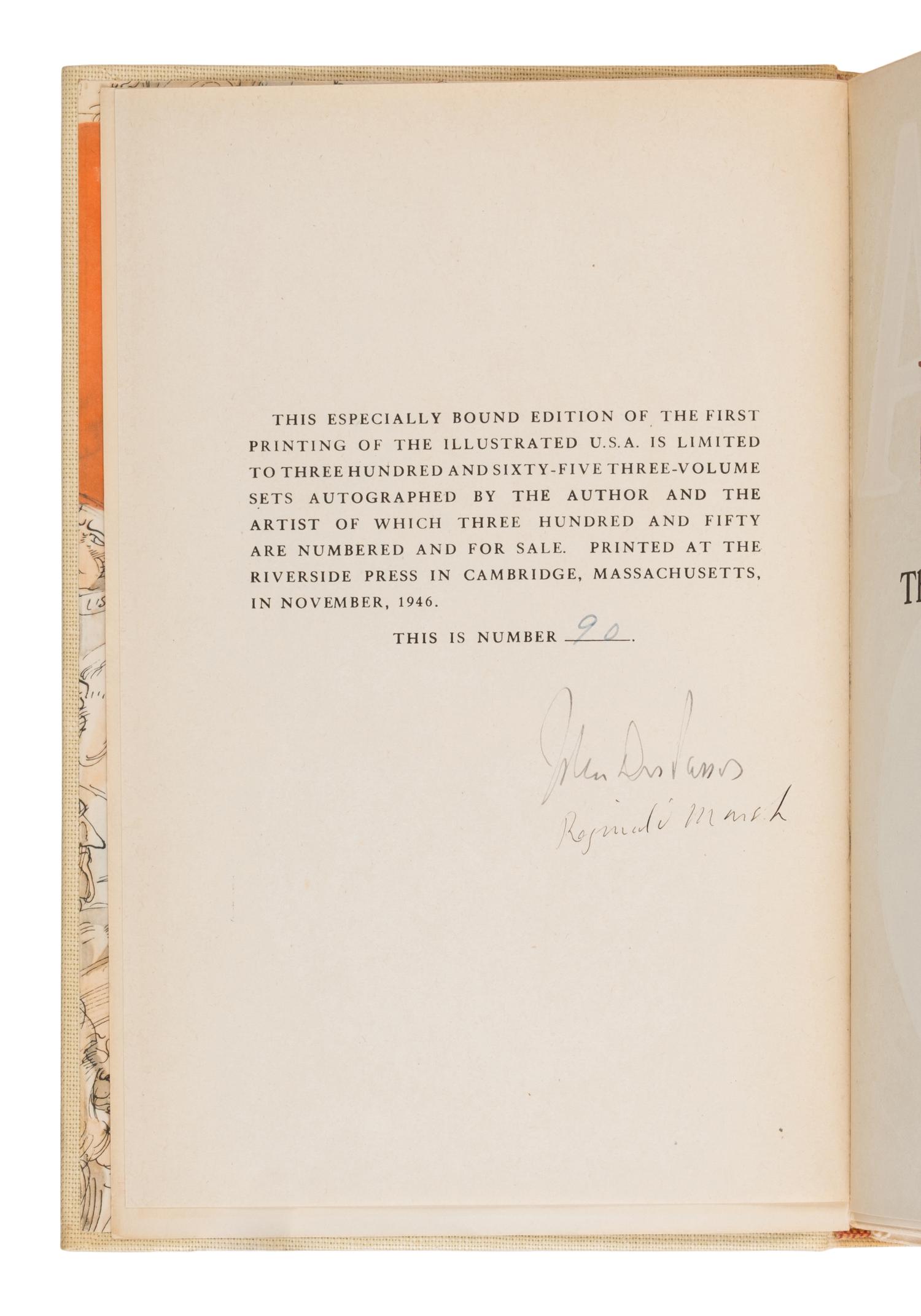Dos Passos, John (1896-1970). [The U.S.A. Trilogy]. Comprising: The 42nd Parallel . -- 1919 . -- The Big Money . Boston: Houghton Mifflin, 1946.