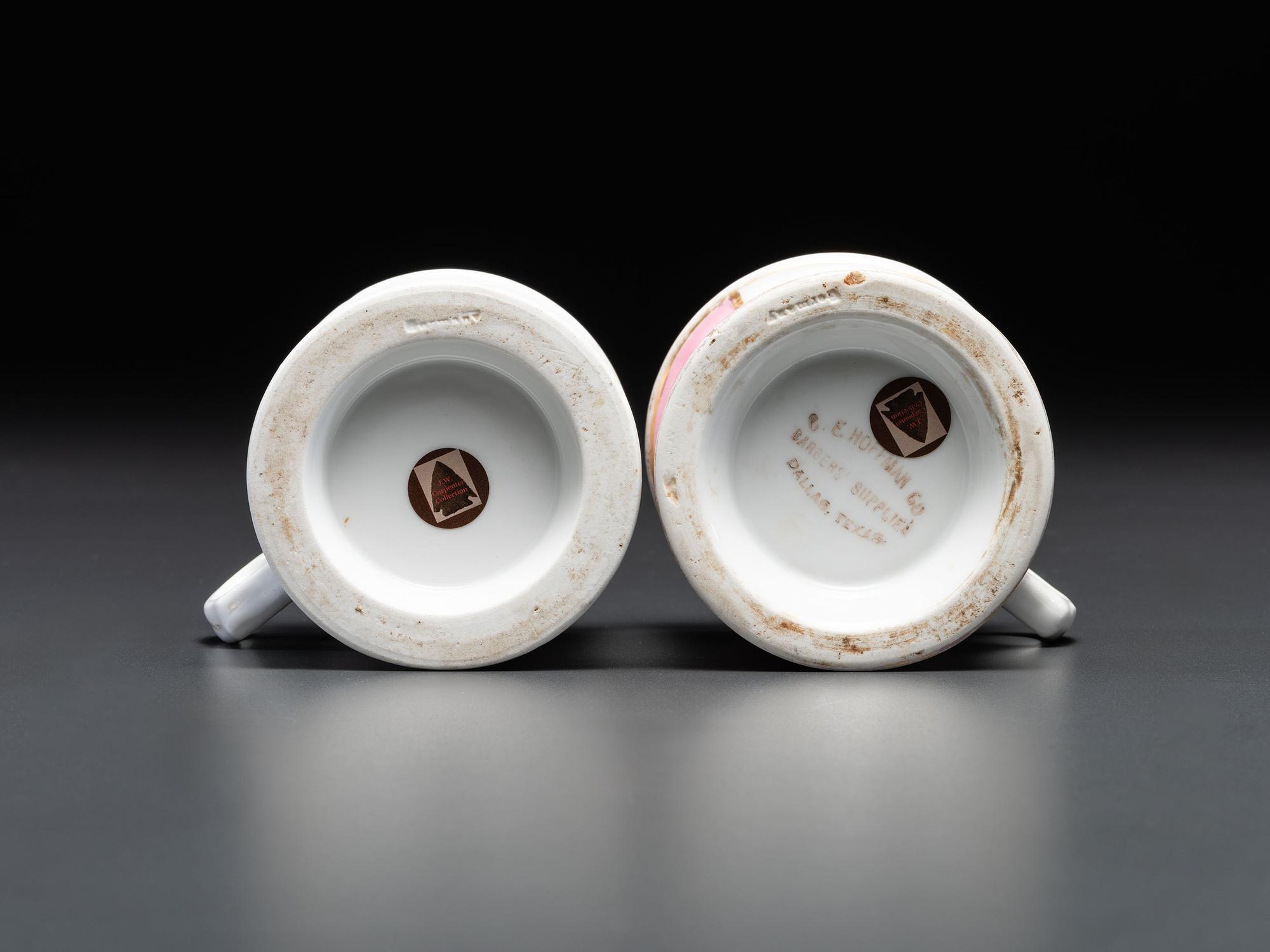 Two Porcelain Shaving Mugs Depicting Open Touring Cars