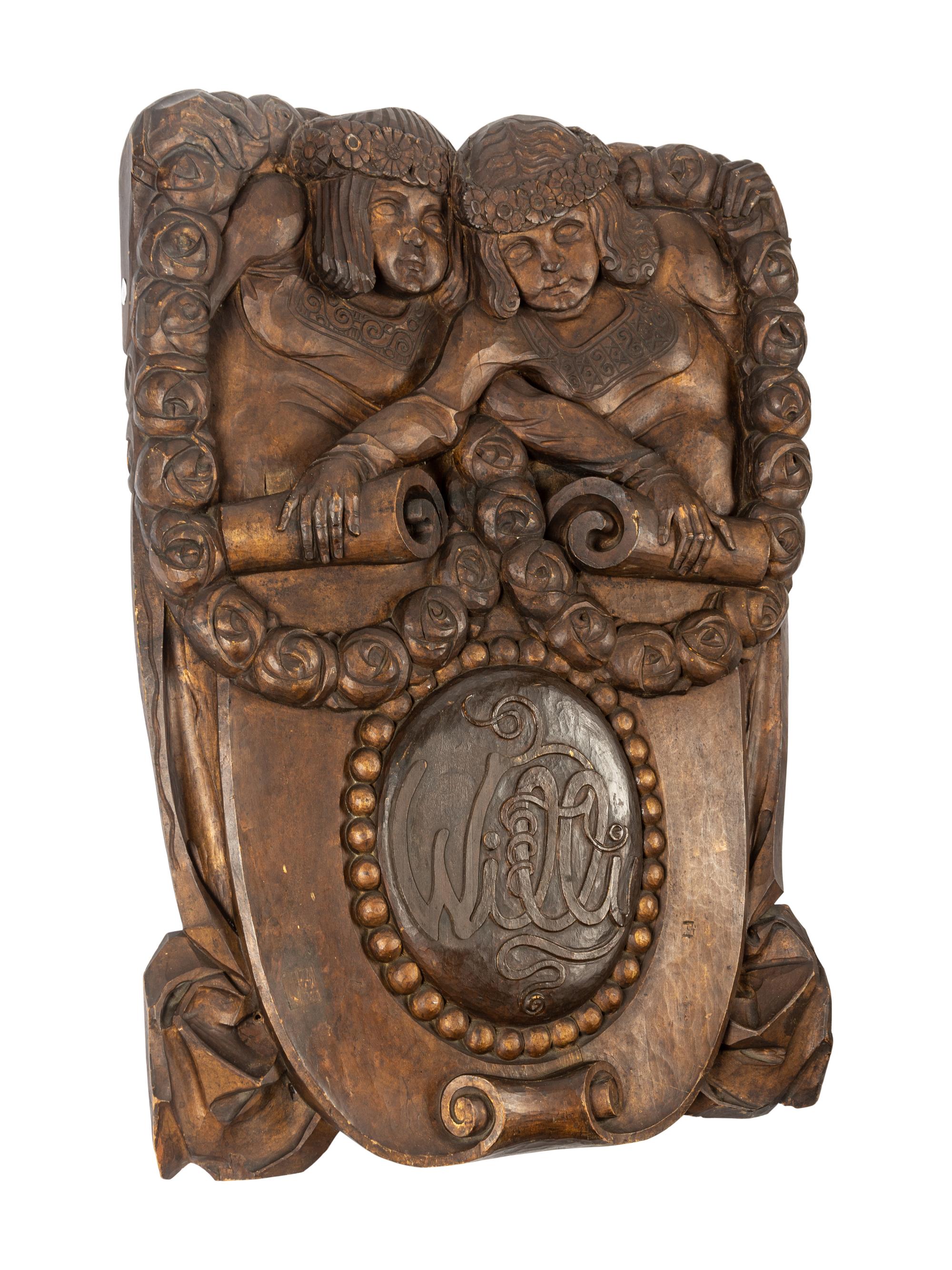 A Victorian Carved Walnut Figural Relief Panel