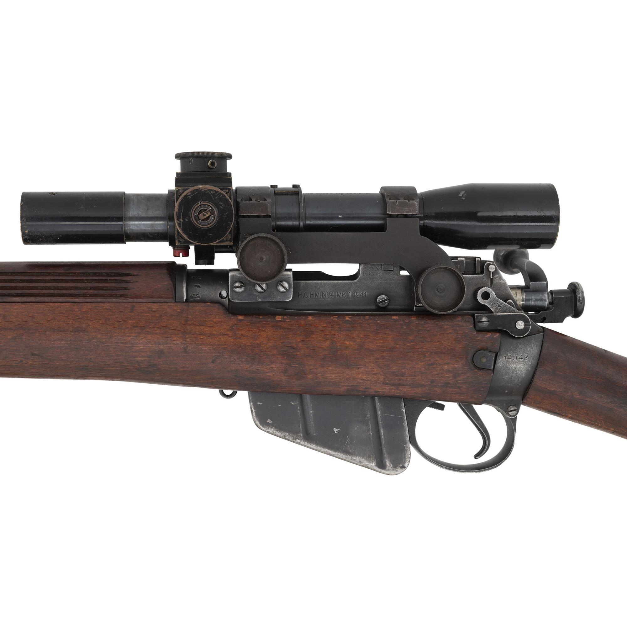 ** WWII-era Enfield R.O.F.M. No.4 Mk.1 Rifle in Sniper Configuration with Accessories and Scope