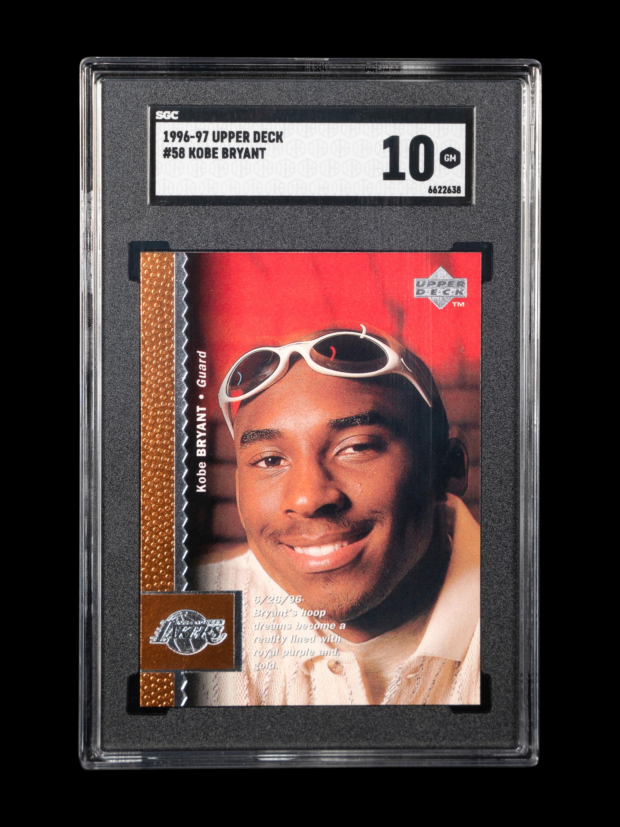 A 1996-97 Upper Deck Kobe Bryant Rookie Basketball Card No. 58 (SGC 10 GEM MINT)
