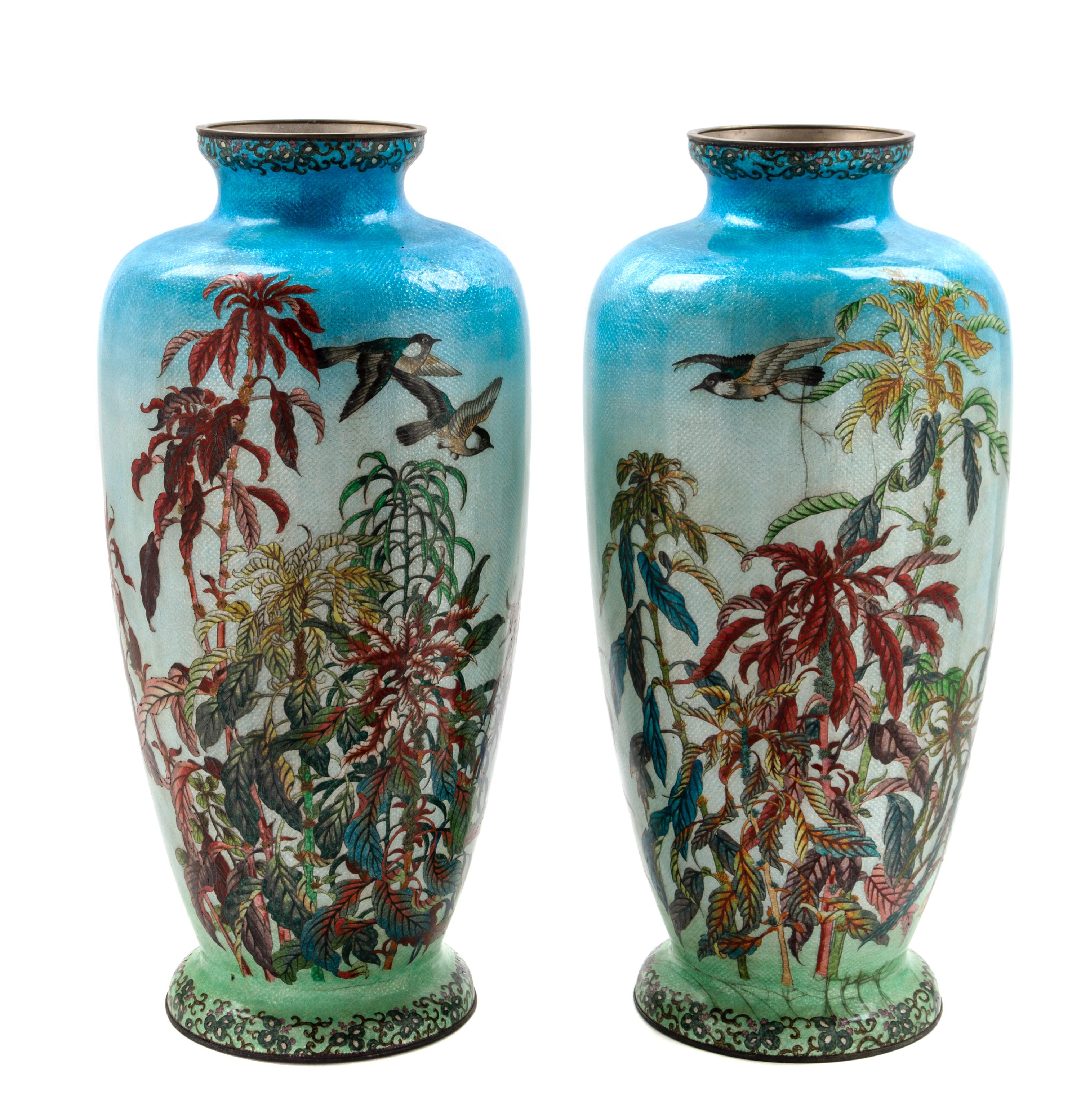A Pair of Large Japanese Cloisonne Vases Height 24 inches. — 20TH CENTURY