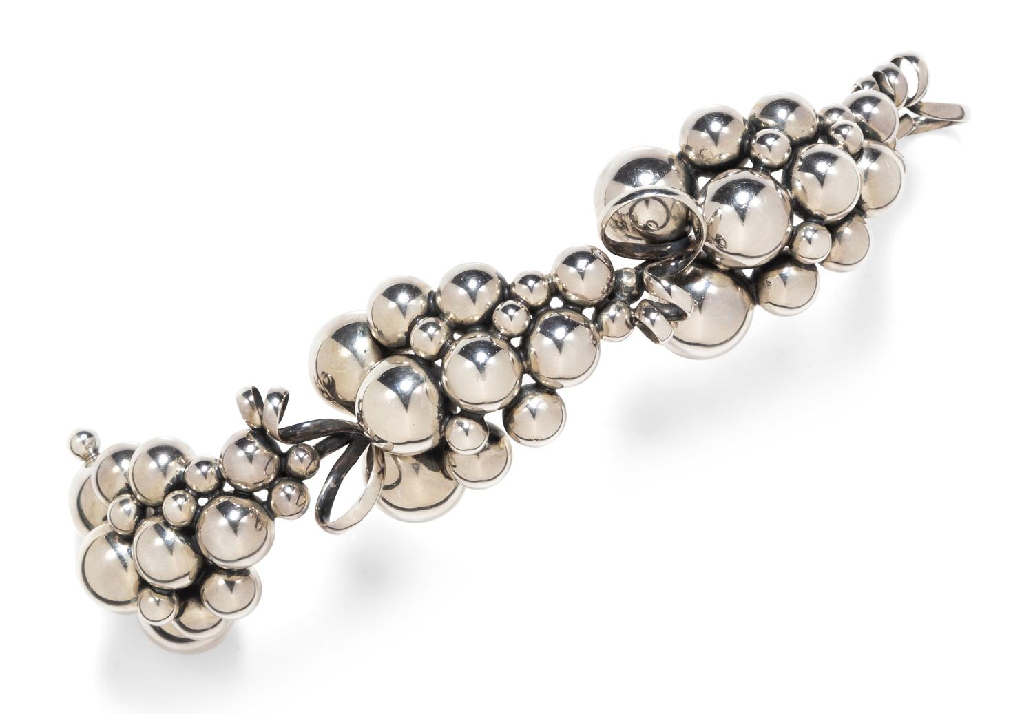 A Sterling Silver 'Moonlight Grapes' Bangle Bracelet, Georg Jensen,