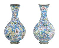 A Pair of Chinese Canton Enamel on Copper Vases