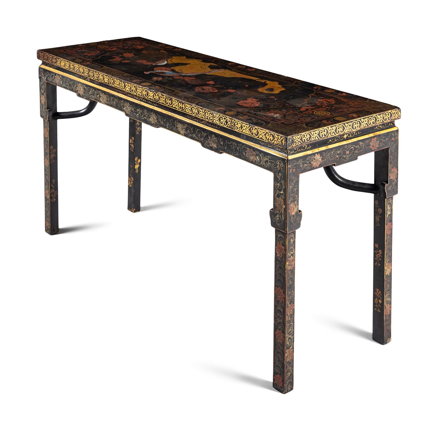 A Chinese Gilt and Painted Black Lacquered Table