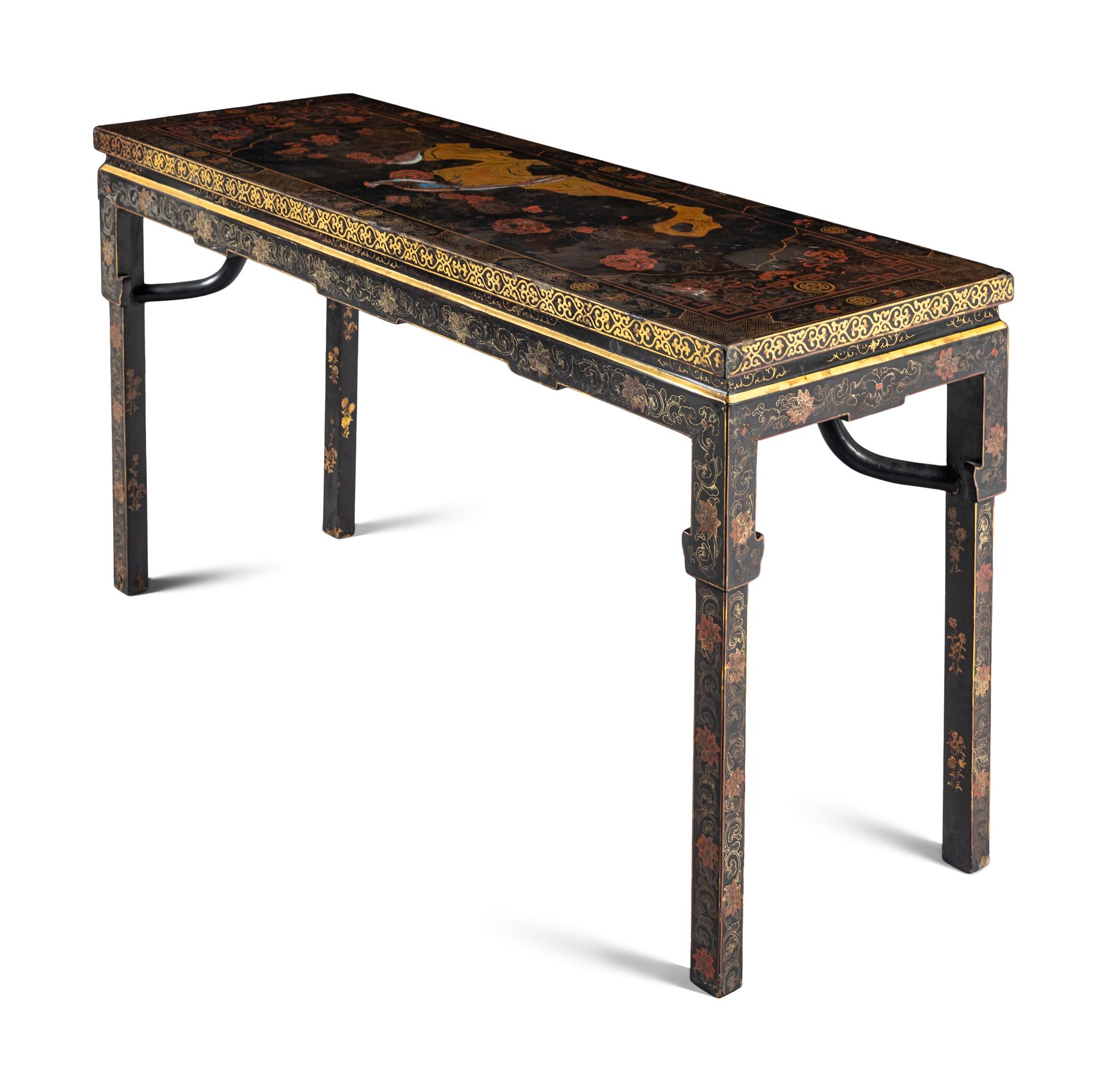 A Chinese Gilt and Painted Black Lacquered Table
