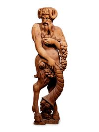 Two Continental Carved Wood Bacchic Figures of a Satyr and Satyress