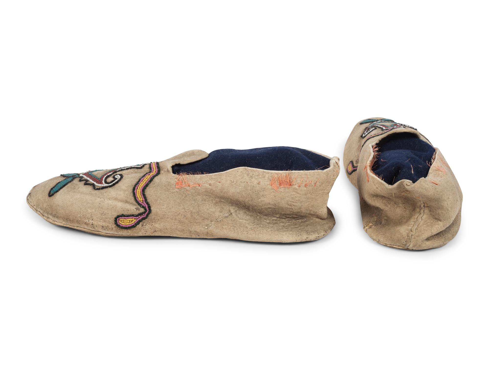 Santee Sioux and Haudenosaunee Beaded Hide Moccasins