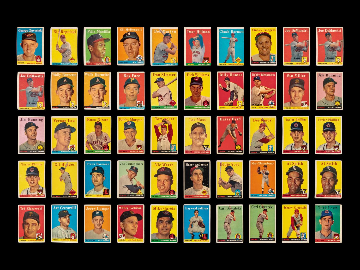 A Collection of 1958 Topps Baseball Cards Including Multiple Hall of Famers (95)