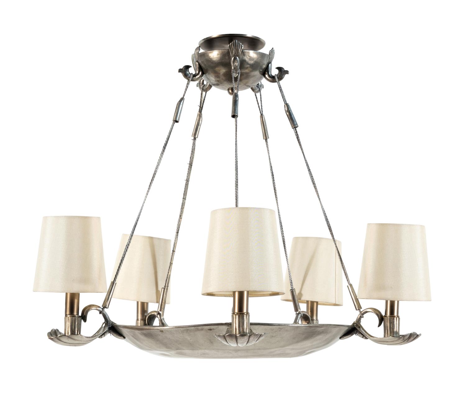 A Contemporary Pewter Five-Light Chandelier
