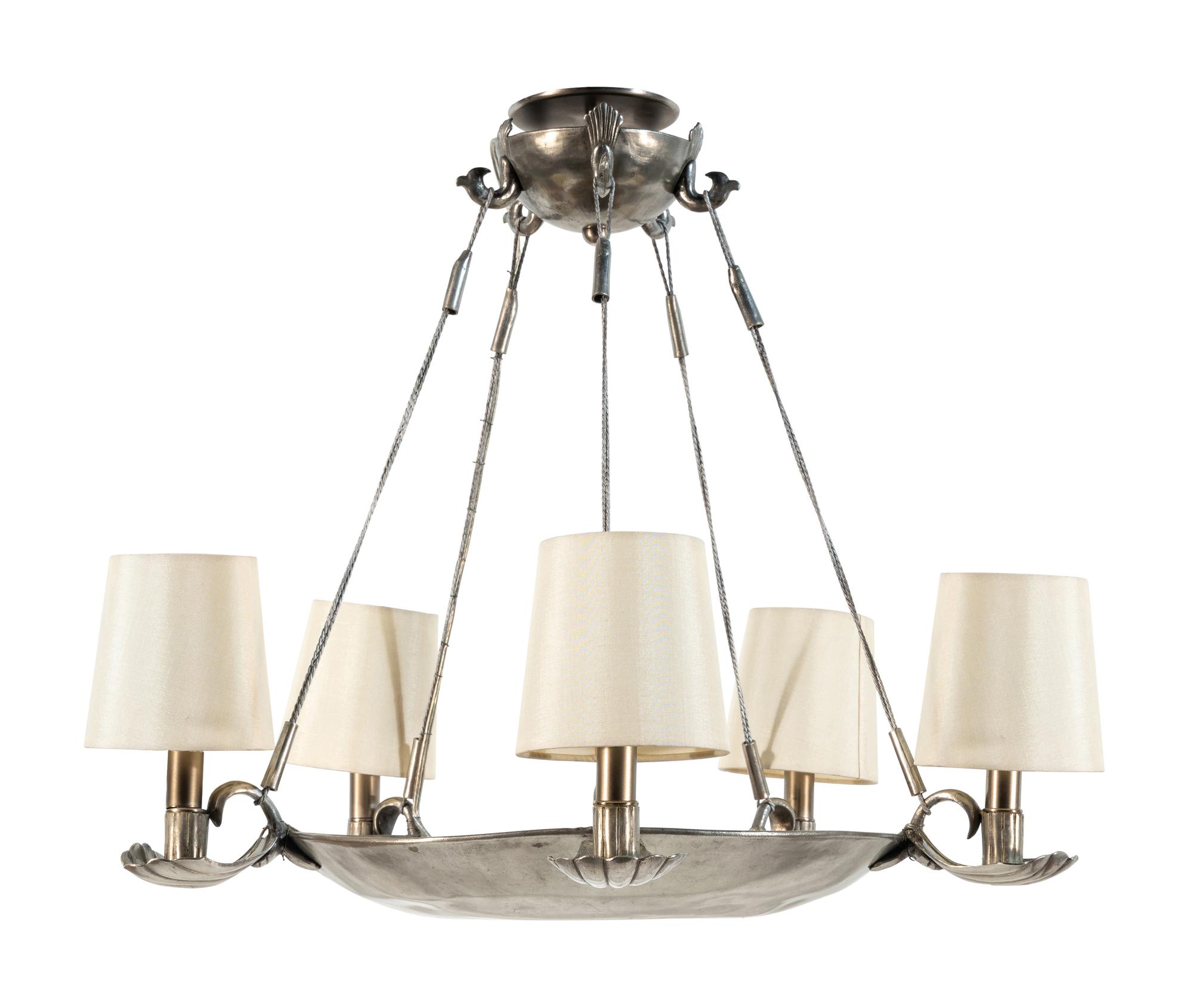 A Contemporary Pewter Five-Light Chandelier