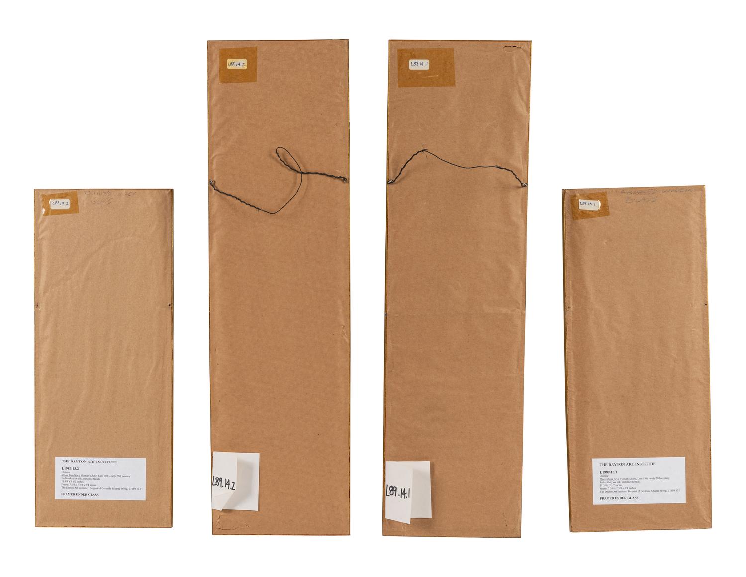 Two Pairs of Chinese Embroidered Silk Sleeve Bands
