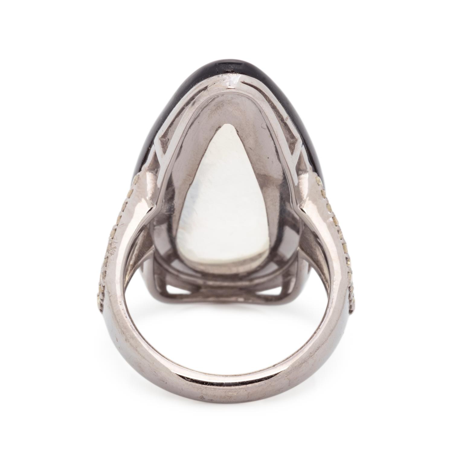 MOONSTONE, DIAMOND AND ONYX RING