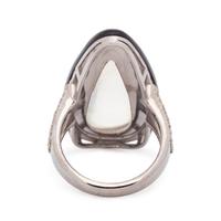 MOONSTONE, DIAMOND AND ONYX RING