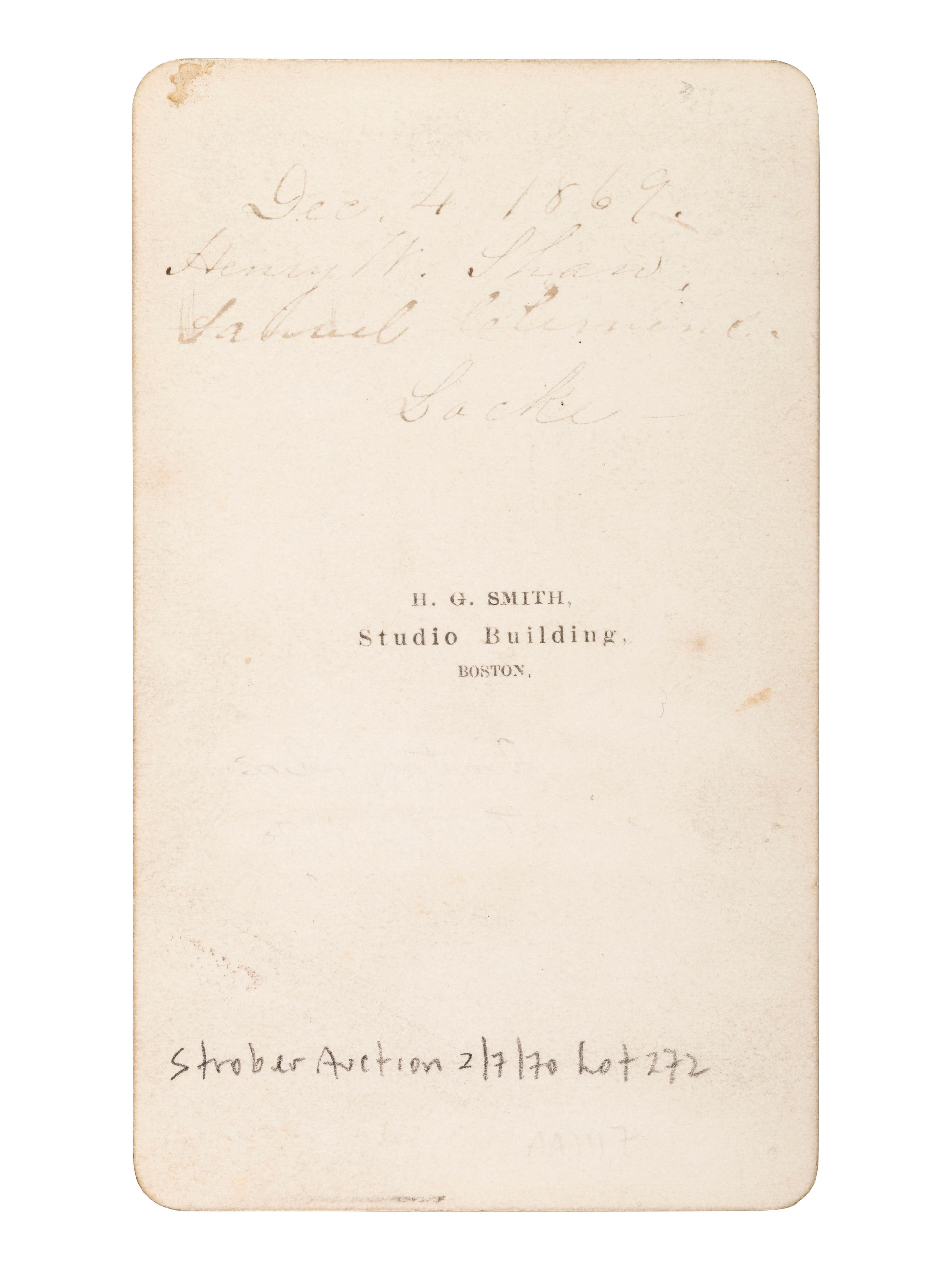 [TWAIN, Mark (1835-1910)]. The American Humorists. CDV featuring TWAIN, BILLINGS, & NASBY.