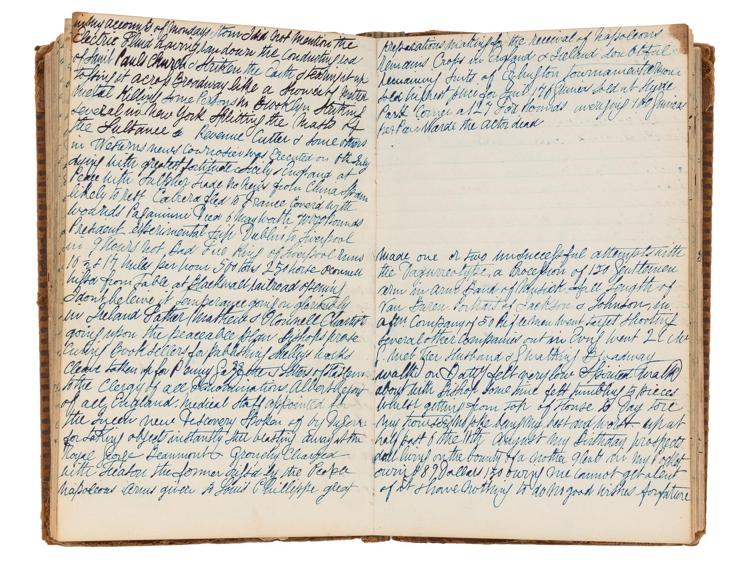 [EARLY PHOTOGRAPHY]. Manuscript diary of an itinerant portraiture artist, phrenology enthusiast, and daguerreotype experimentalist, documenting his daily endeavors in New York City and Albany. 1840.