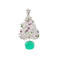 ART DECO, DIAMOND, EMERALD AND MULTIGEM CHRISTMAS TREE BROOCH