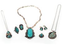 Southwestern-style Silver and Turquoise Pendants, Rings, AND Clip Earrings