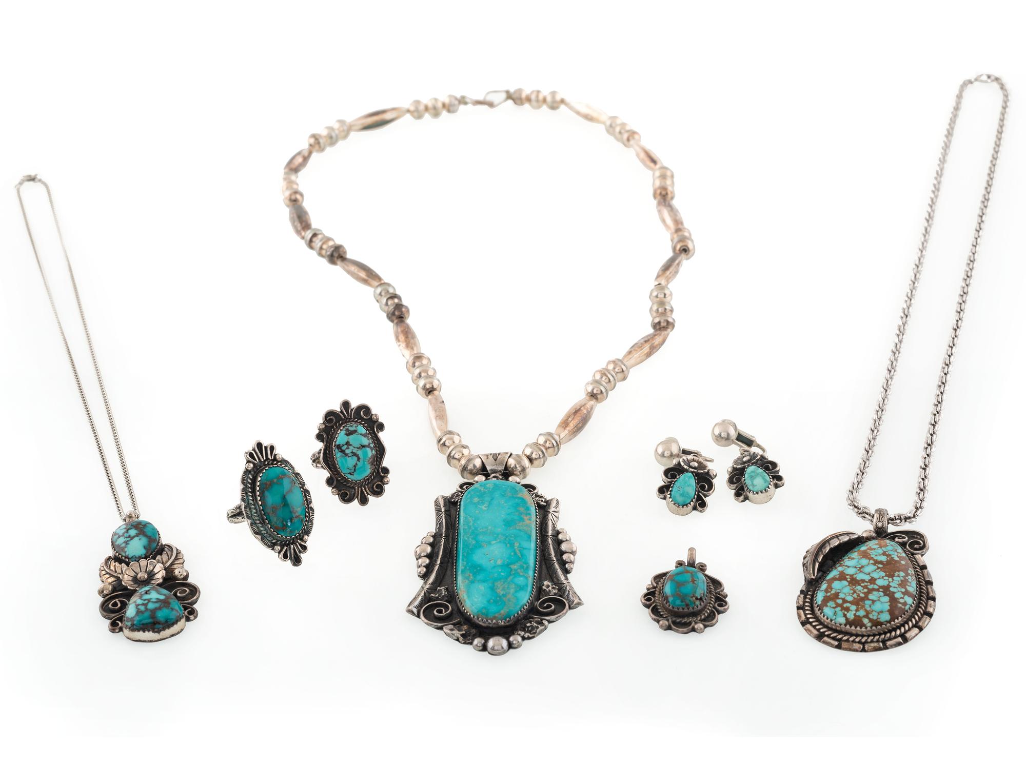 Southwestern-style Silver and Turquoise Pendants, Rings, AND Clip Earrings
