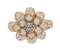 A Bicolor Gold and Diamond Flower Brooch, 18.80 dwts.