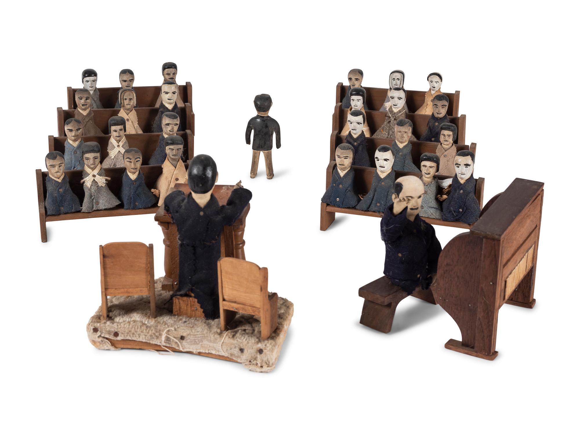 A Carved Wood Folk Art Church Toy Set