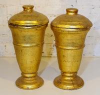 A Pair of Giltwood Lidded Urns. Height overall 17 3/4 inches.