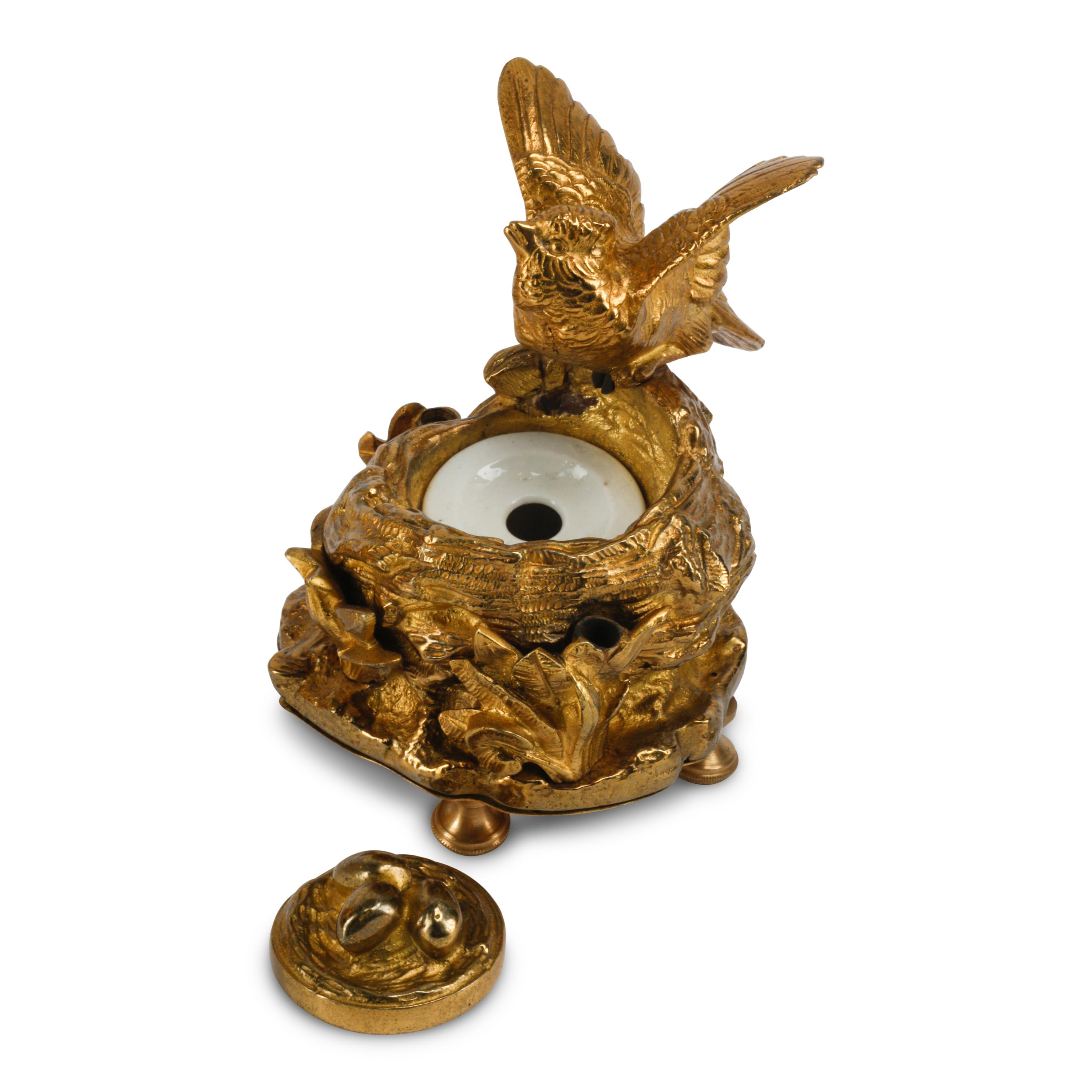 Four Continental Bronze and Brass Inkwells