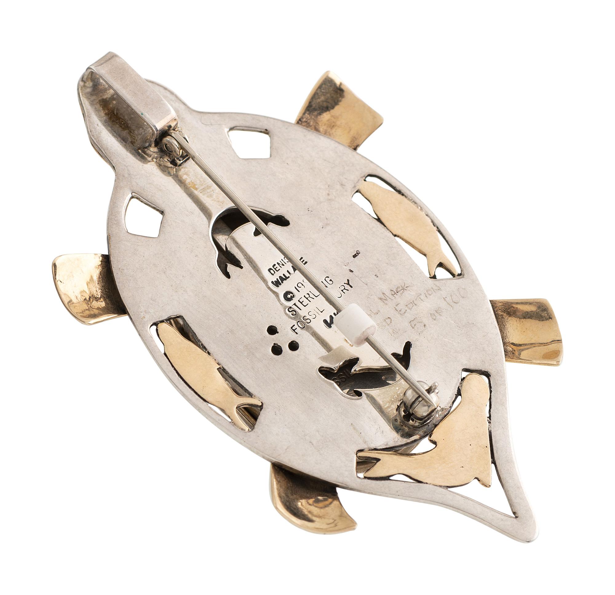 Sterling Silver and 14K Gold Seal Mask Pin / Pendant