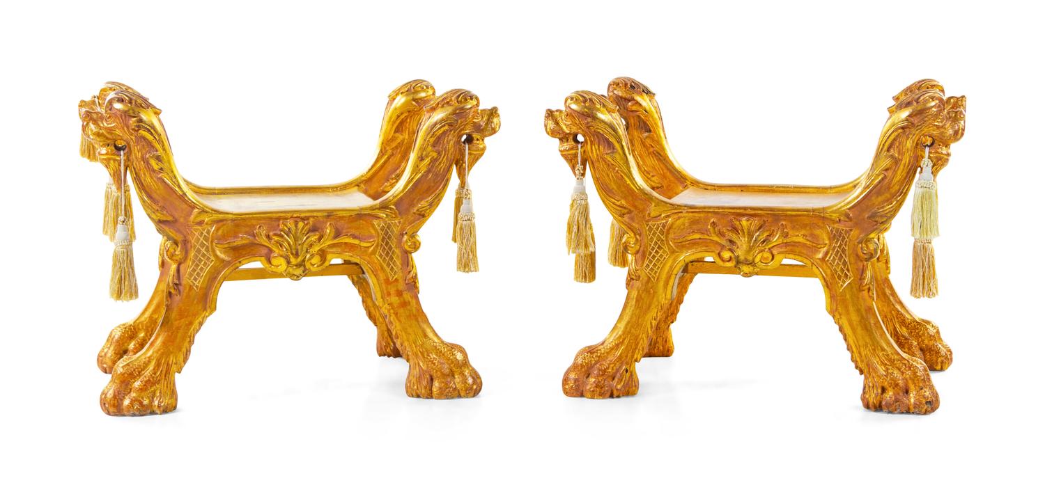 A Pair of Italian Giltwood Tabourets
