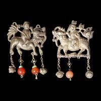 A Group of 10 Assorted Chinese Silver 'Boy and Qilin' Pendants, Late Qing Dynasty-Republic Period 晚清-民國 銀麒麟送子墜瑪瑙長命鎖及其他一組十件