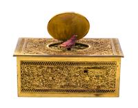 A German Gilt Filigree Singing Bird Automaton Box Width 4 1/4 inches.