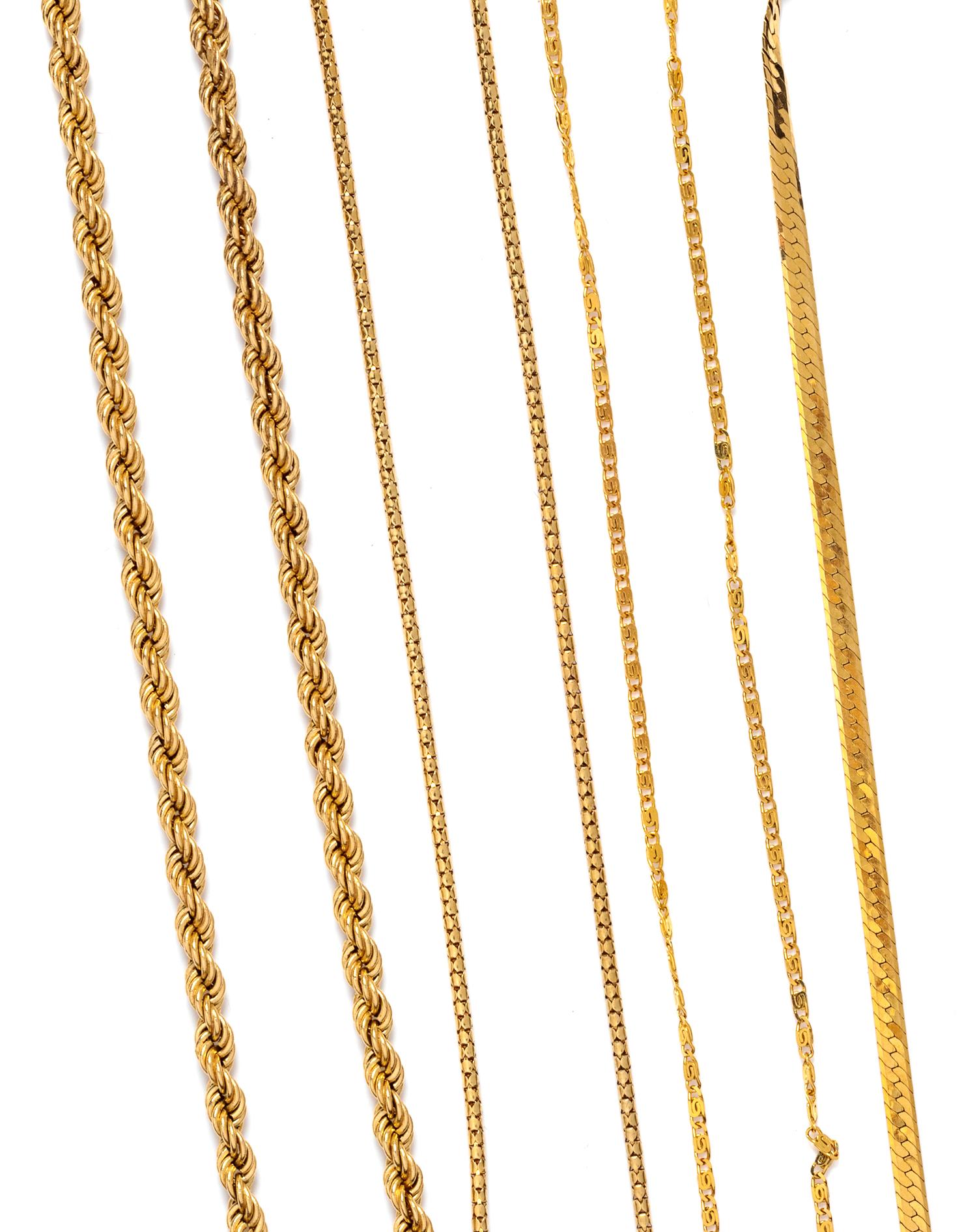 A Collection of 14 Karat Gold Chain Necklaces,