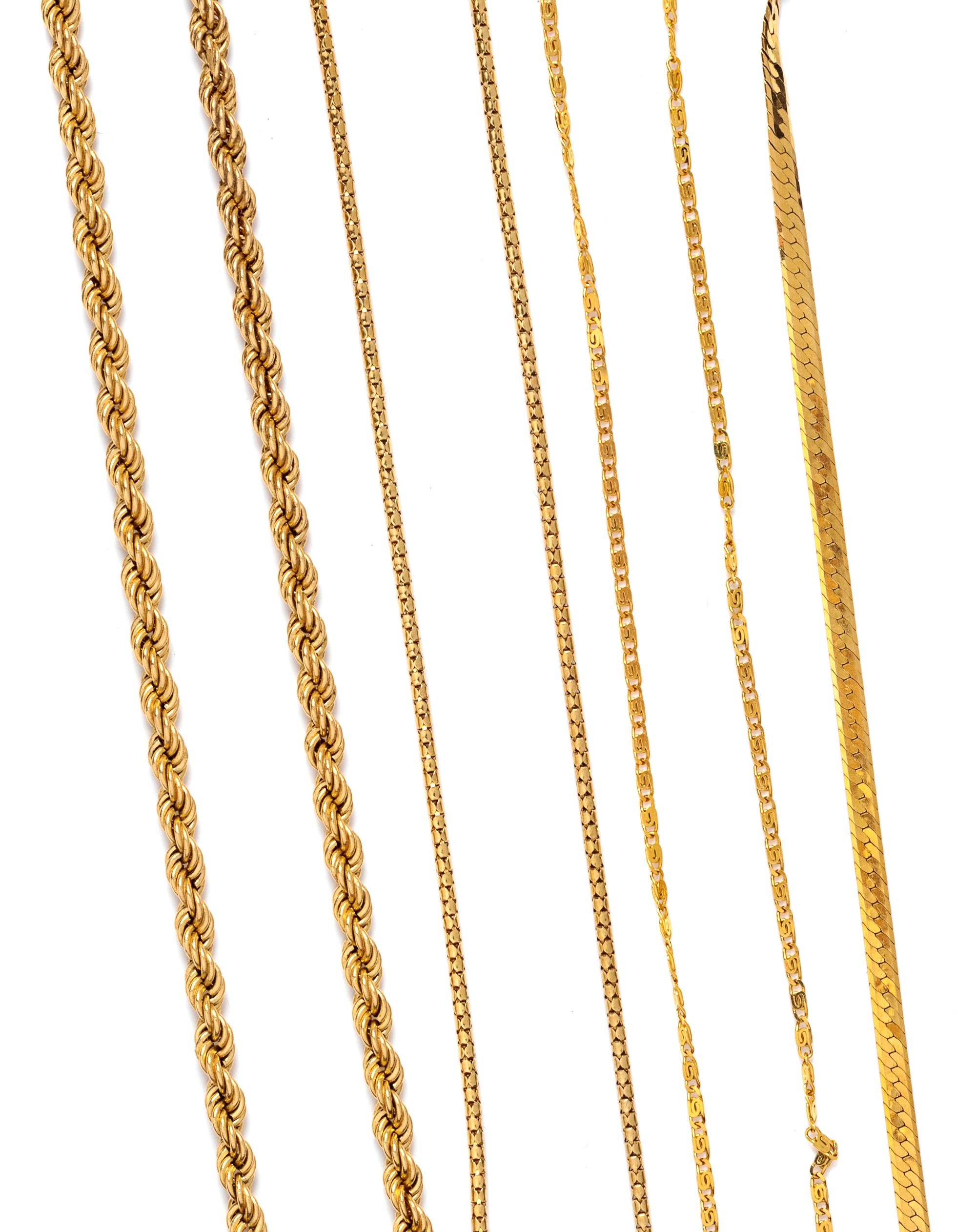 A Collection of 14 Karat Gold Chain Necklaces,