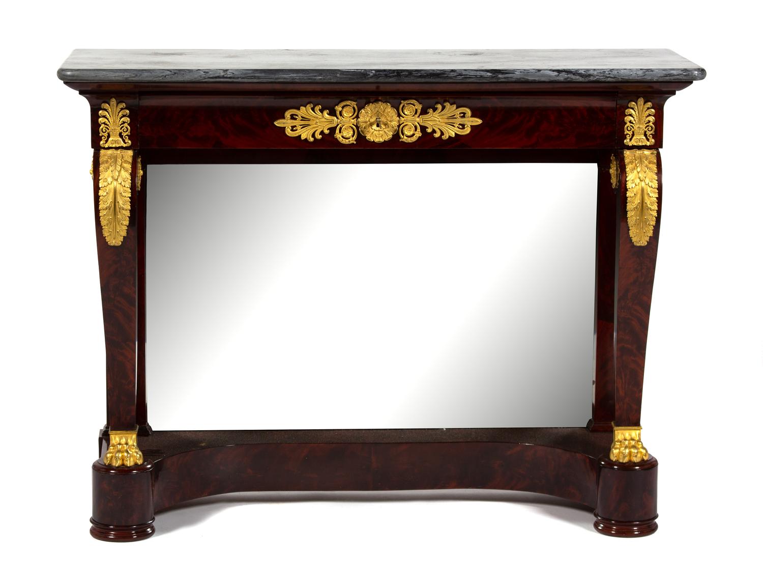 An Empire Style Gilt Bronze Mounted Mahogany Pier Table Height 37 1/2 x width 49 x depth 17 inches. — LATE 19TH CENTURY