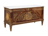 A Louis XVI Style Gilt Bronze Mounted Mahogany Marble-Top Commode à Vantaux After the Model by Guillaume Benneman