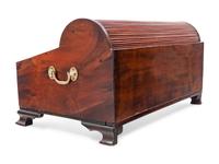 A George III Tambour Top Brass Mounted Mahogany Writing Slope and Stationary Box