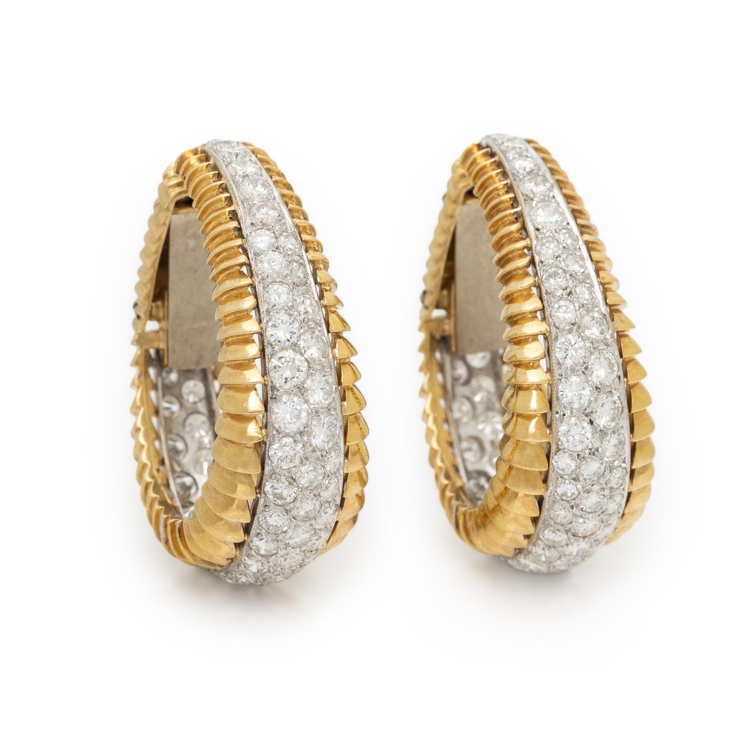 DIAMOND AND YELLOW GOLD HOOP EARRINGS
