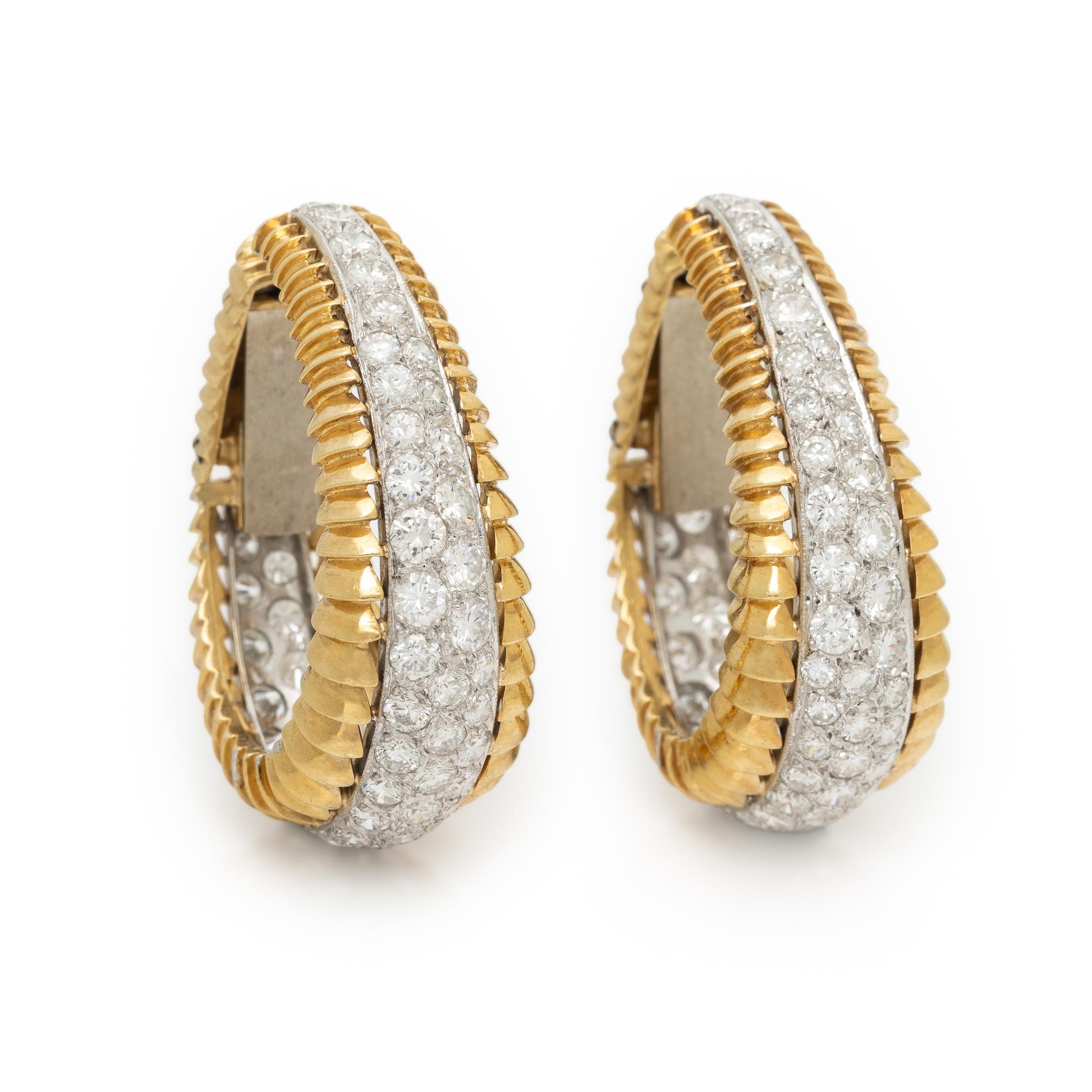 DIAMOND AND YELLOW GOLD HOOP EARRINGS
