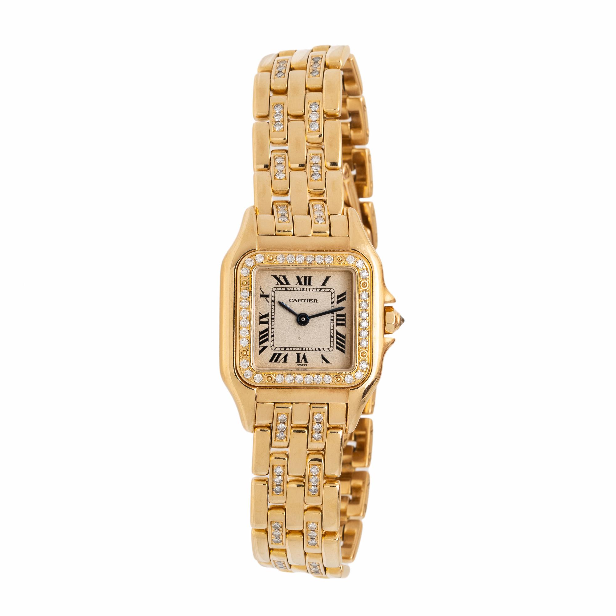 Cartier, Ref. 128000M, 18K Yellow Gold 'Panthère' Watch with Diamond Bezel, Crown, and Links