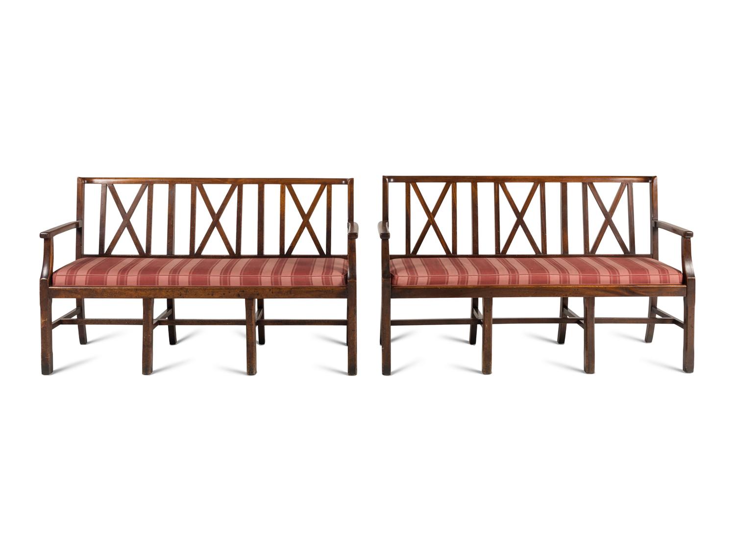 A Pair of English Mahogany Hall Benches