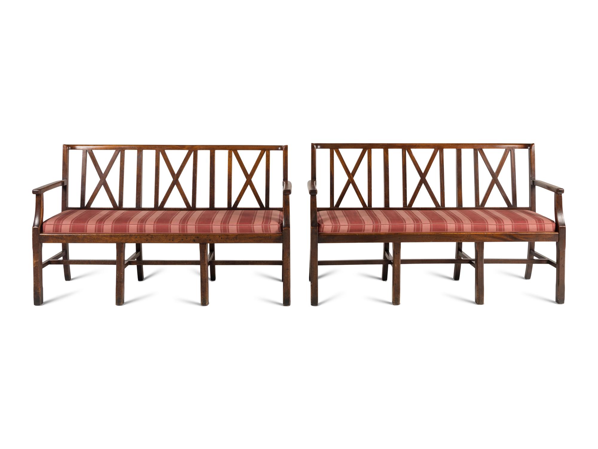 A Pair of English Mahogany Hall Benches