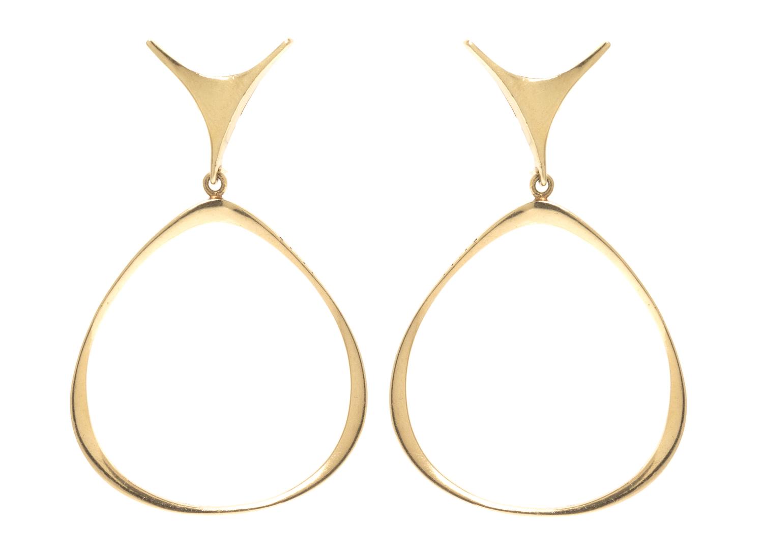 A Pair of Modernist Yellow Gold Pendant Earclips, Ed Wiener, 8.00 dwts.