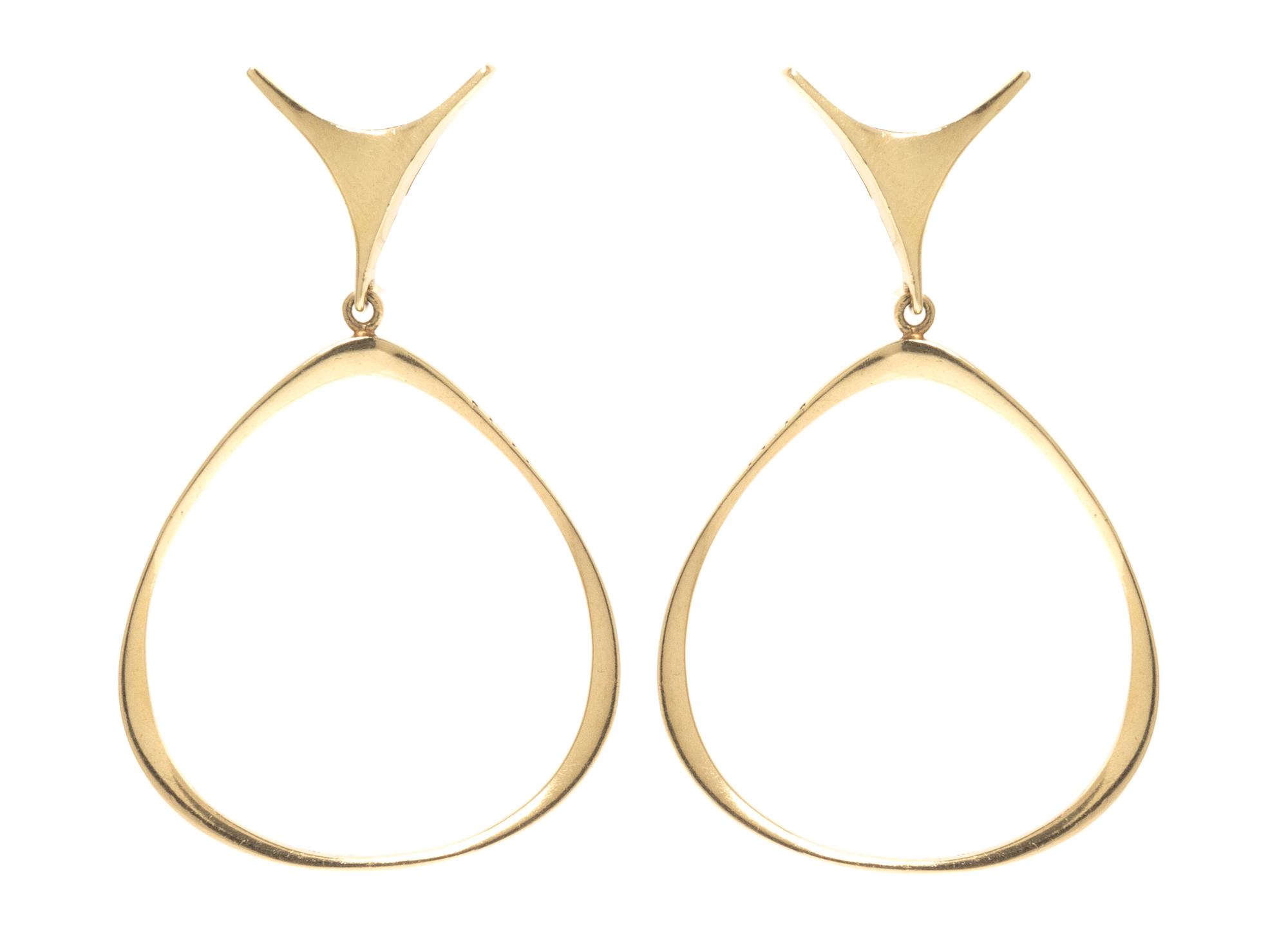 A Pair of Modernist Yellow Gold Pendant Earclips, Ed Wiener, 8.00 dwts.