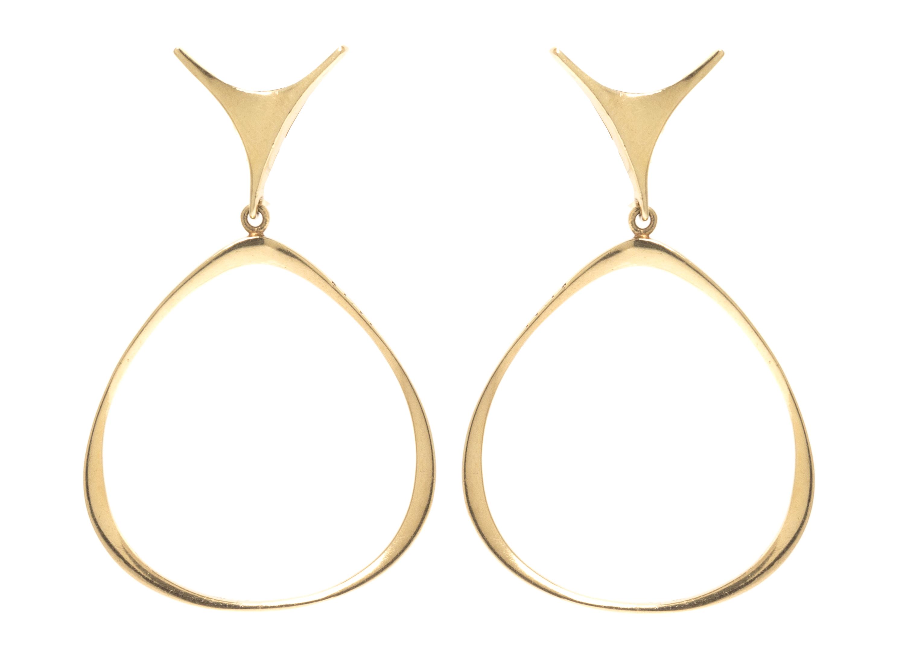A Pair of Modernist Yellow Gold Pendant Earclips, Ed Wiener, 8.00 dwts.