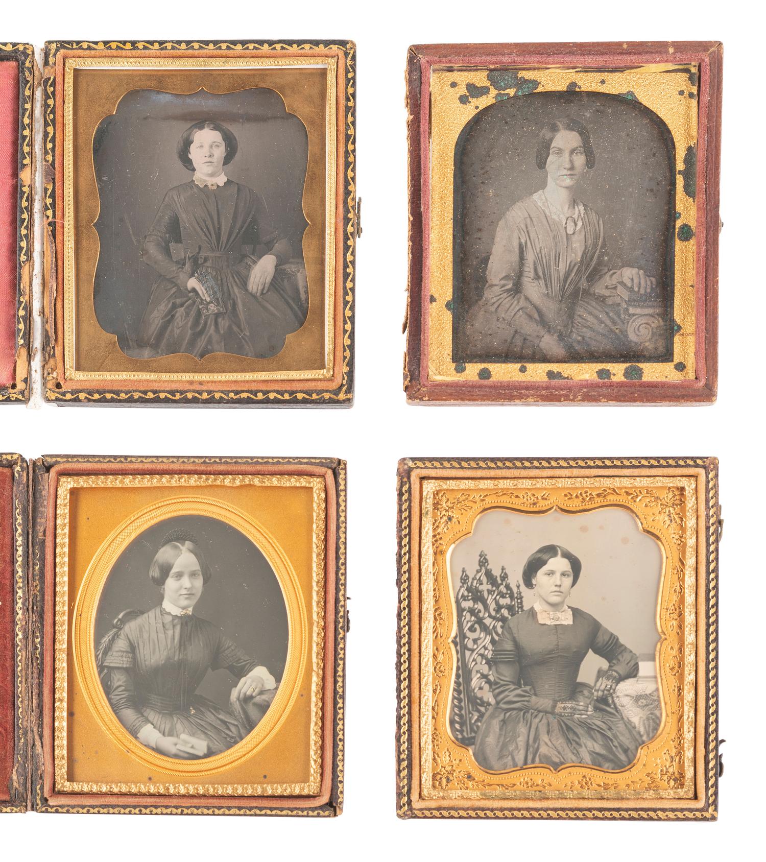 [EARLY PHOTOGRAPHY]. 21 sixth plate daguerreotypes of women with books.