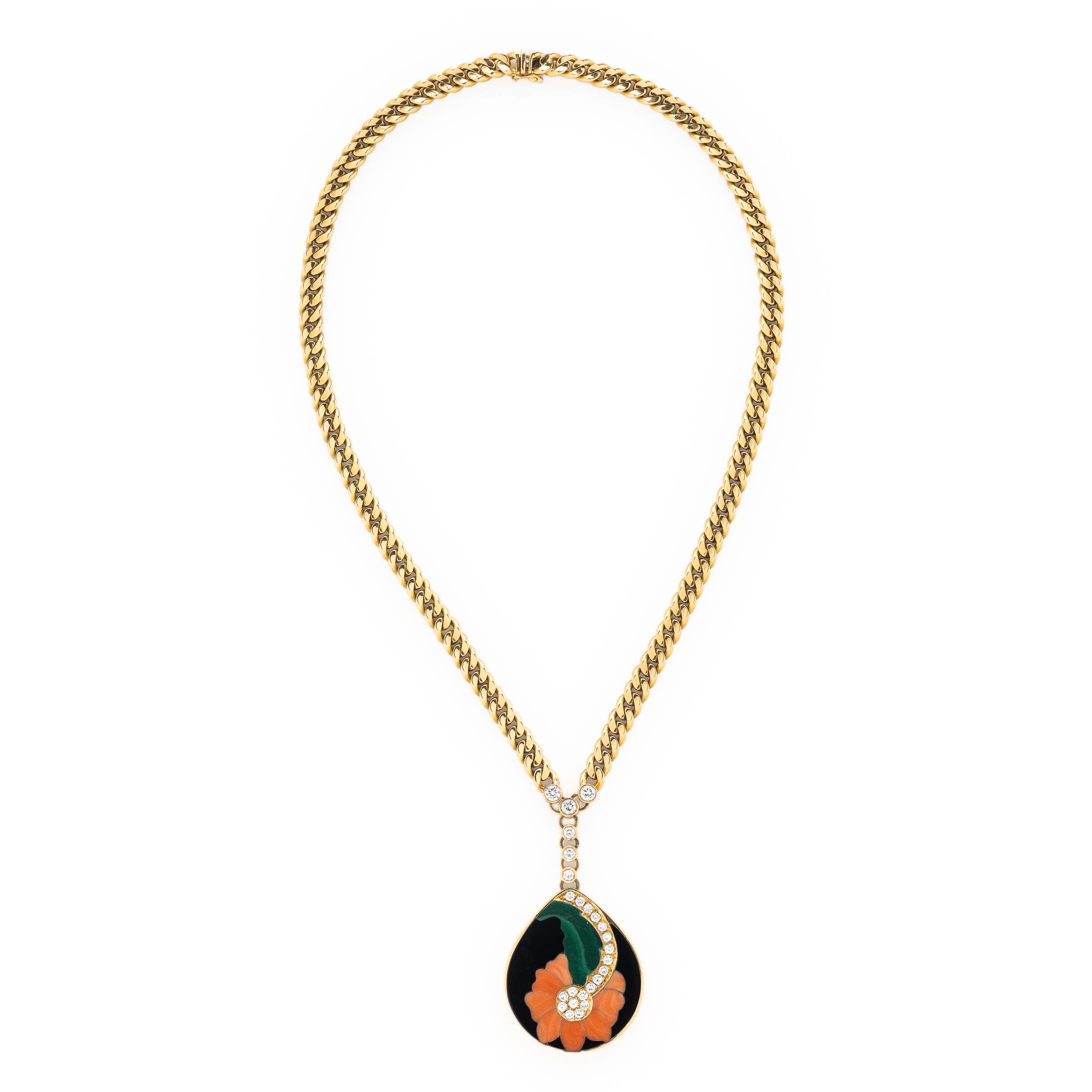 BULGARI, YELLOW GOLD, MULTIGEM, DIAMOND FLORAL INLAY NECKLACE