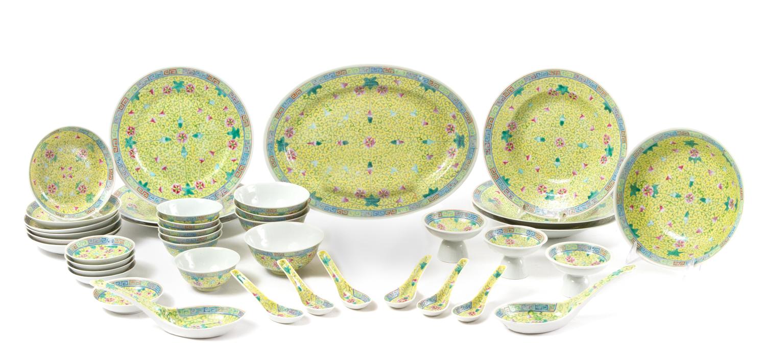 A Famille Jaune Porcelain Service Set 20TH CENTURY Length of largest 13 3/4 inches. — 20TH CENTURY